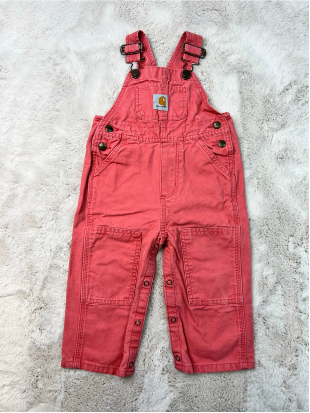 Carhartt Pink Baby Girl Overalls 18 Months Kids Jeans Snap Leg Toddler Denim Bib